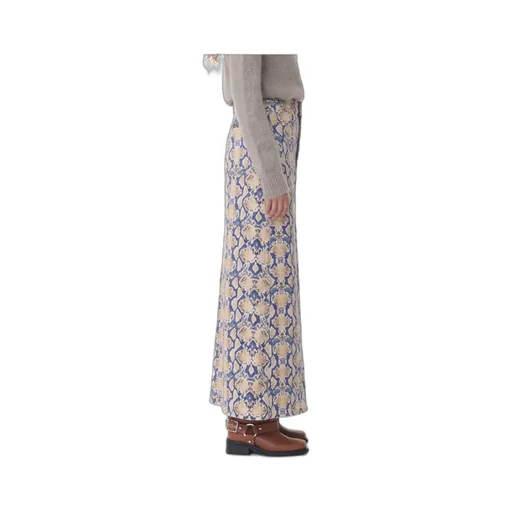 Snake-Print Denim Skirt