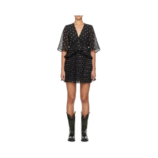 Butterfly-Printed V-Neck Pleated Mini Dress