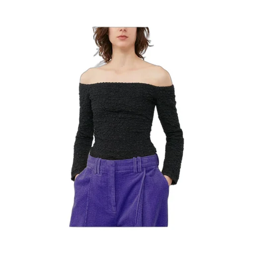 Cotton Poplin Off-Shoulder Smock Blouse