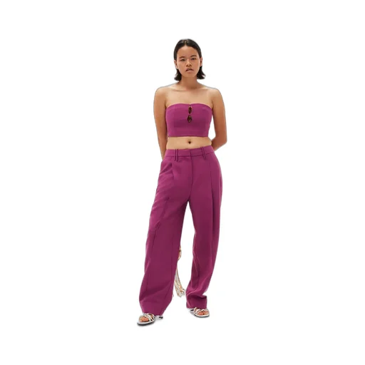 Low-Rise Pleated Straight-Leg Trousers