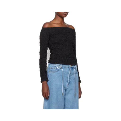 Cotton Poplin Off-Shoulder Smock Blouse