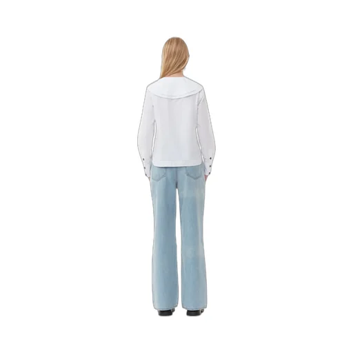 White Cotton Poplin Double-Collar Shirt
