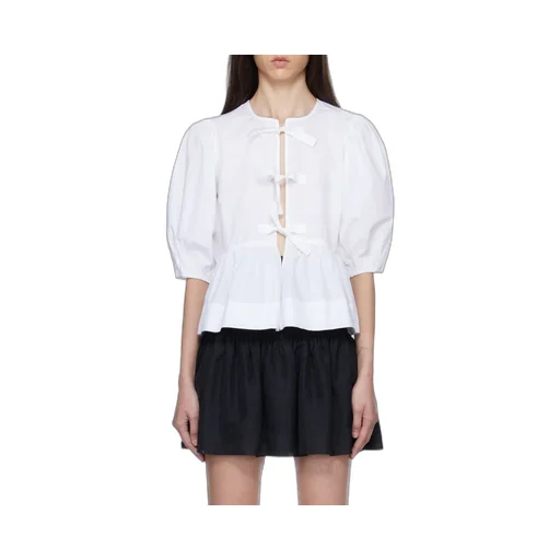 Poplin Peplum Tie Blouse