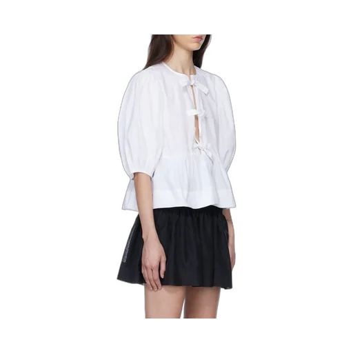 Poplin Peplum Tie Blouse