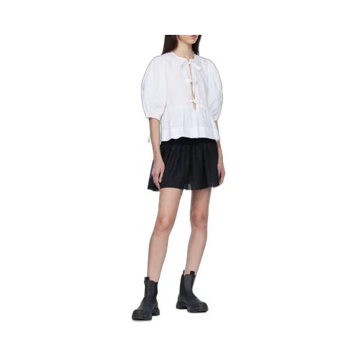 Poplin Peplum Tie Blouse