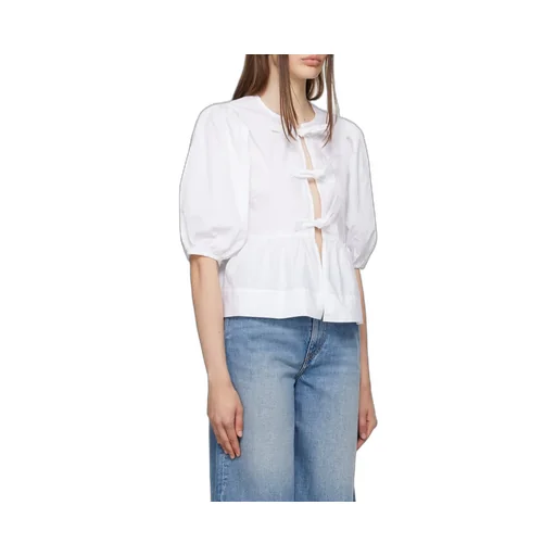 Poplin Peplum Tie Blouse
