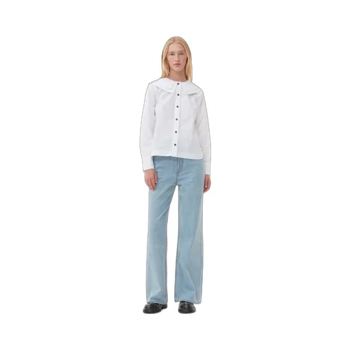 White Cotton Poplin Double-Collar Shirt