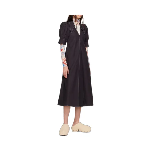 Poplin V-Neck Midi Dress