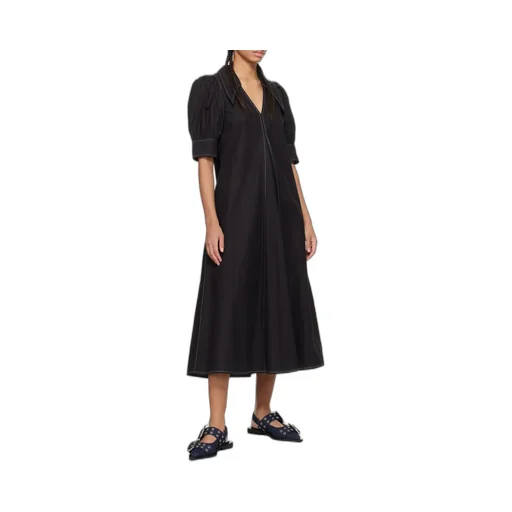 Poplin V-Neck Midi Dress