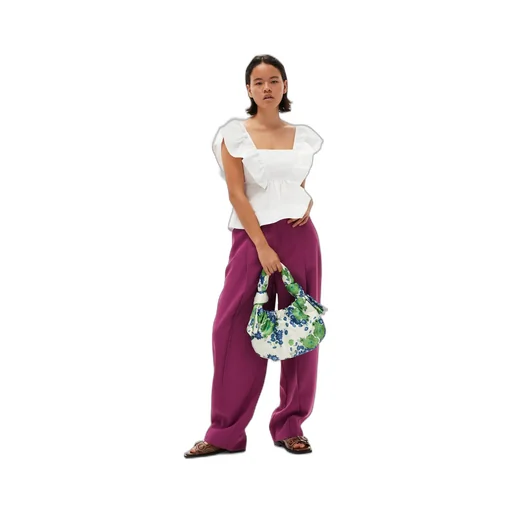 Low-Rise Pleated Straight-Leg Trousers