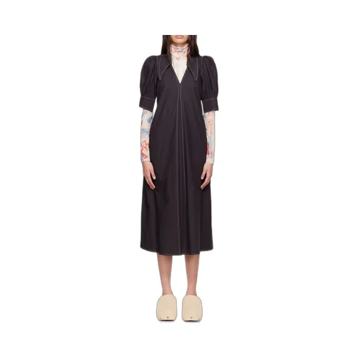 Poplin V-Neck Midi Dress