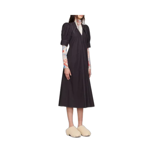 Poplin V-Neck Midi Dress
