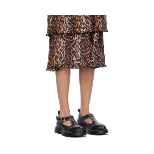 Leopard Printed Pleated U-Neck Midi Dress