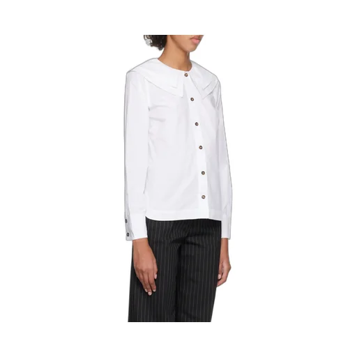 White Cotton Poplin Double-Collar Shirt