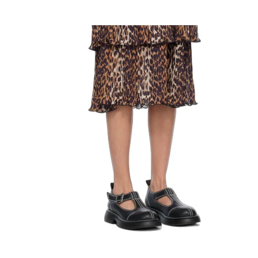 Leopard Printed Pleated U-Neck Midi Dress