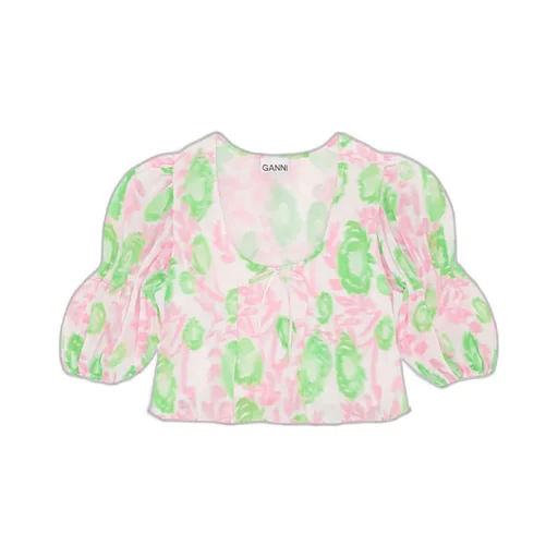 Pleated Georgette U-Neck Blouse