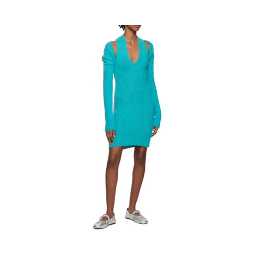 Blue Brushed Alpaca Mini Dress