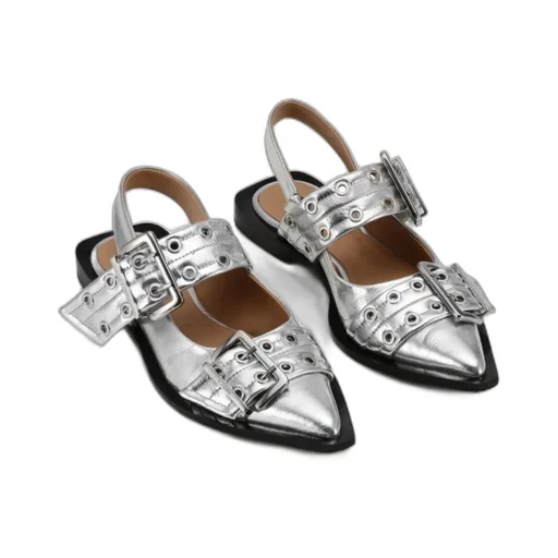 Double-Buckled Pointed-Toe Ballerina Shoes