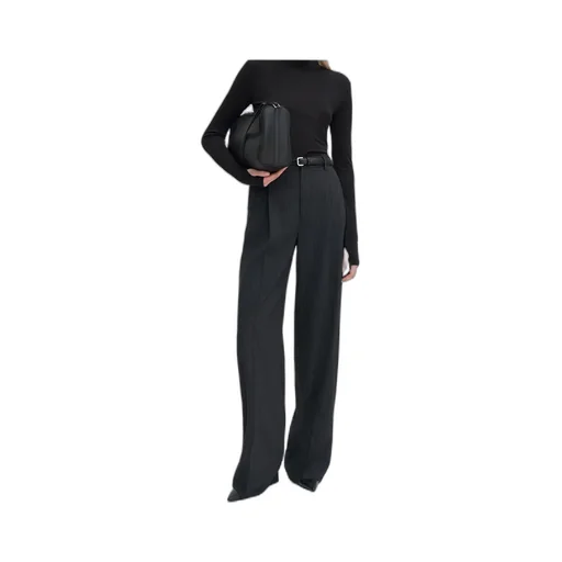 Pinstriped Wide-Leg Pants