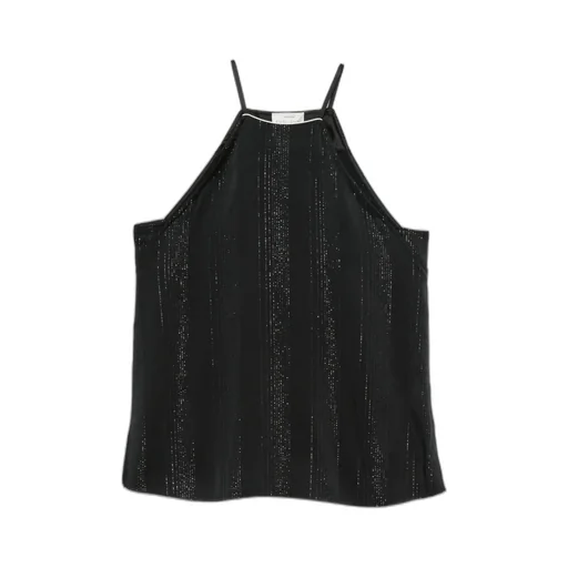 Silver Pinstripe Satin Strap Top