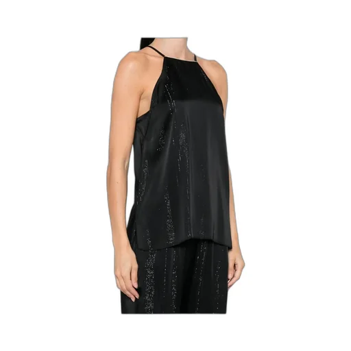 Silver Pinstripe Satin Strap Top