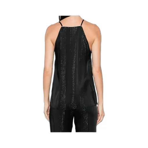 Silver Pinstripe Satin Strap Top
