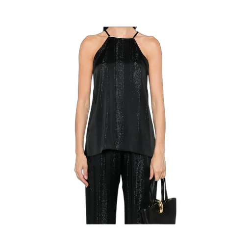 Silver Pinstripe Satin Strap Top