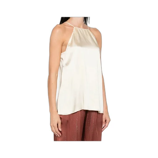 Silver Pinstripe Satin Strap Top