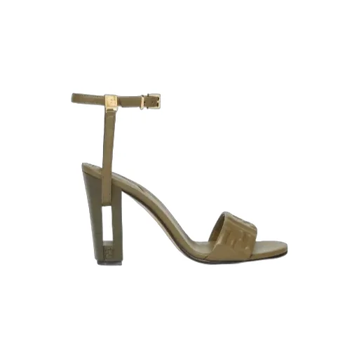 Green Ff Nappa Leather High-Heeled Sandals