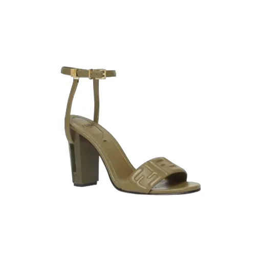Green Ff Nappa Leather High-Heeled Sandals