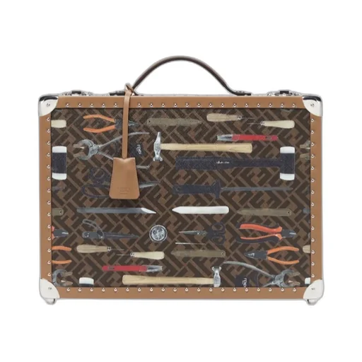 Brown Ff Canvas Suitcase With Fendi Tool Print