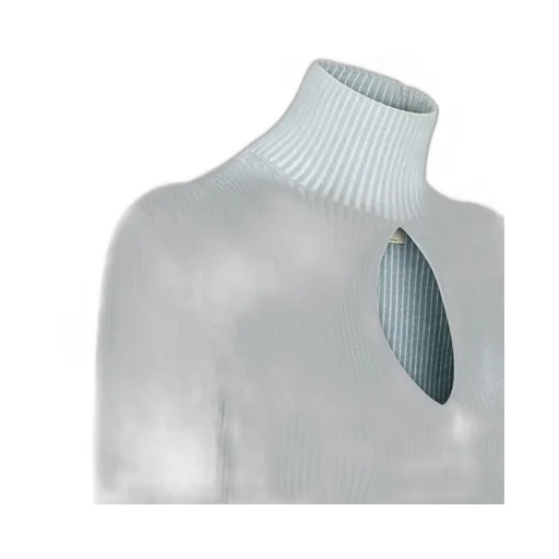 Cut-Out Detailed High-Neck Ribbed Jumper