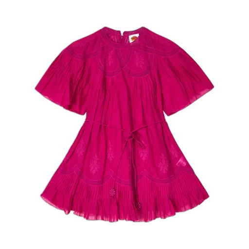 Pleated Short-Sleeve Mini Dress