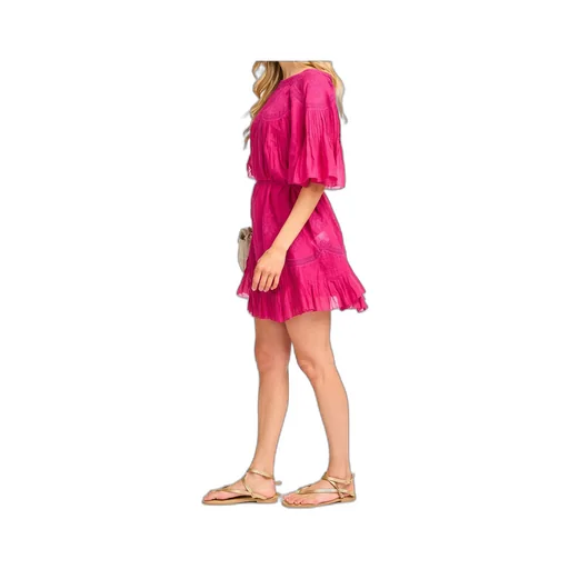 Pleated Short-Sleeve Mini Dress