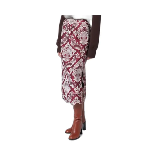 Patterned Jacquard Scallop-Hem Midi Skirt