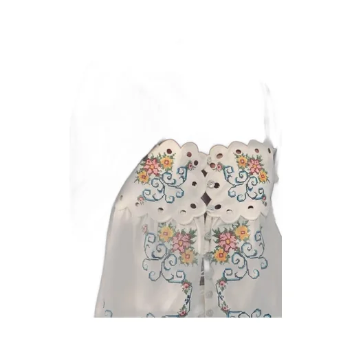 Floral-Embroidered Scalloped Top