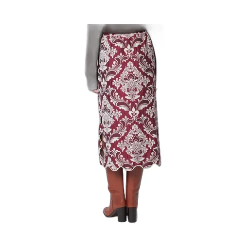 Patterned Jacquard Scallop-Hem Midi Skirt