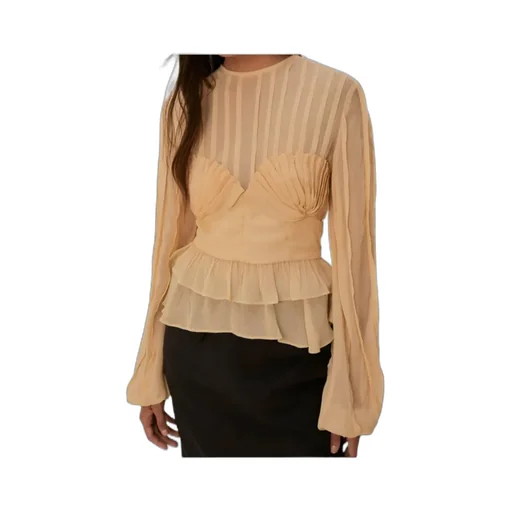 Ruffled-Trim Pleated Blouse