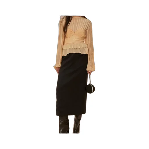 Ruffled-Trim Pleated Blouse