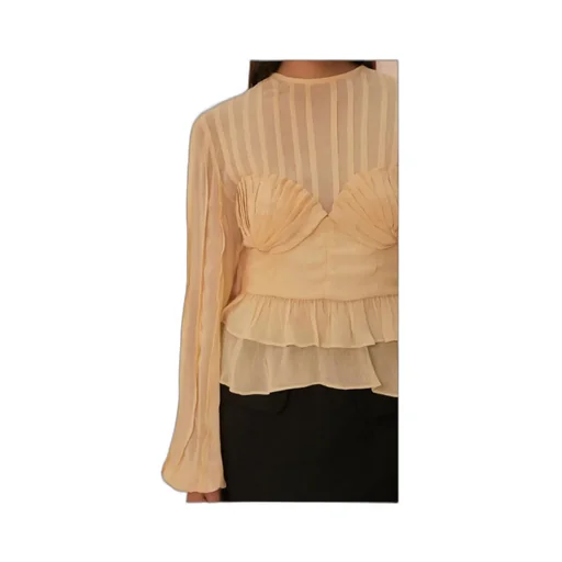 Ruffled-Trim Pleated Blouse