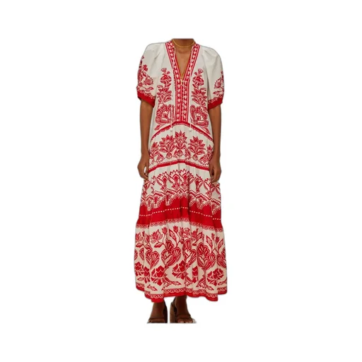 Floral-Pattern Puff-Sleeve Midi Dress
