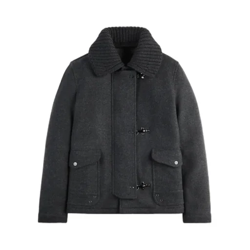 Ribbed Collar Toggle Jacket