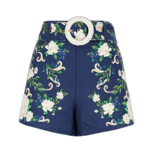 Flower Tapestry Belted Shorts