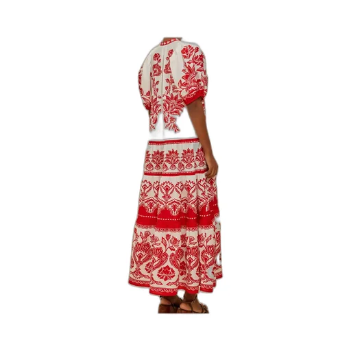 Floral-Pattern Puff-Sleeve Midi Dress