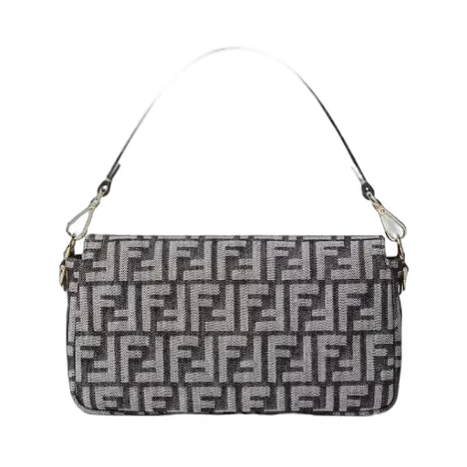 Baguette Dark Blue Denim-Effect Ff Jacquard Bag