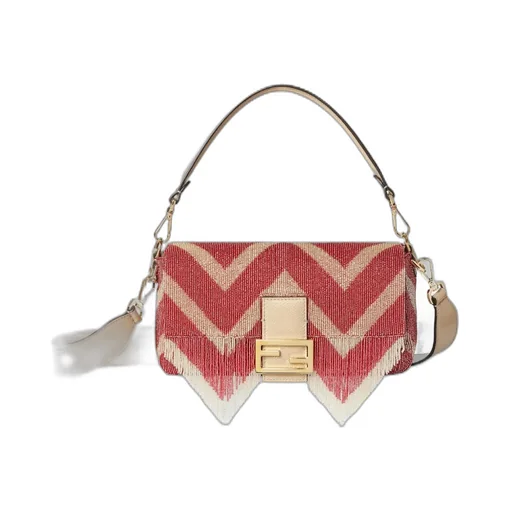 Bag Embroidered With Two-Tone Beads And Fringes