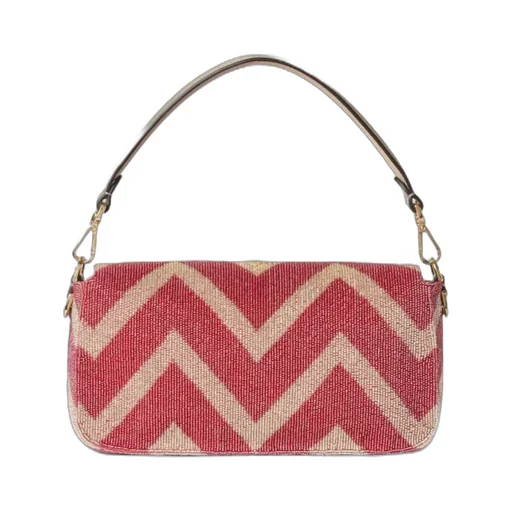 Bag Embroidered With Two-Tone Beads And Fringes