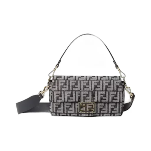 Baguette Dark Blue Denim-Effect Ff Jacquard Bag
