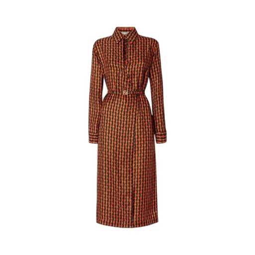 Red And Black Fendi Dots Jacquard Silk Dress