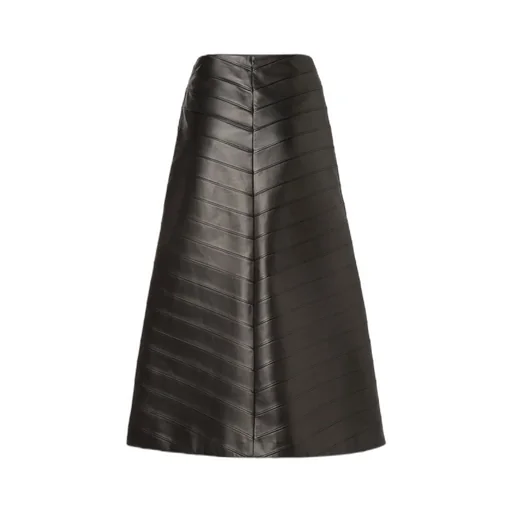 Black Chevron Nappa Leather Skirt